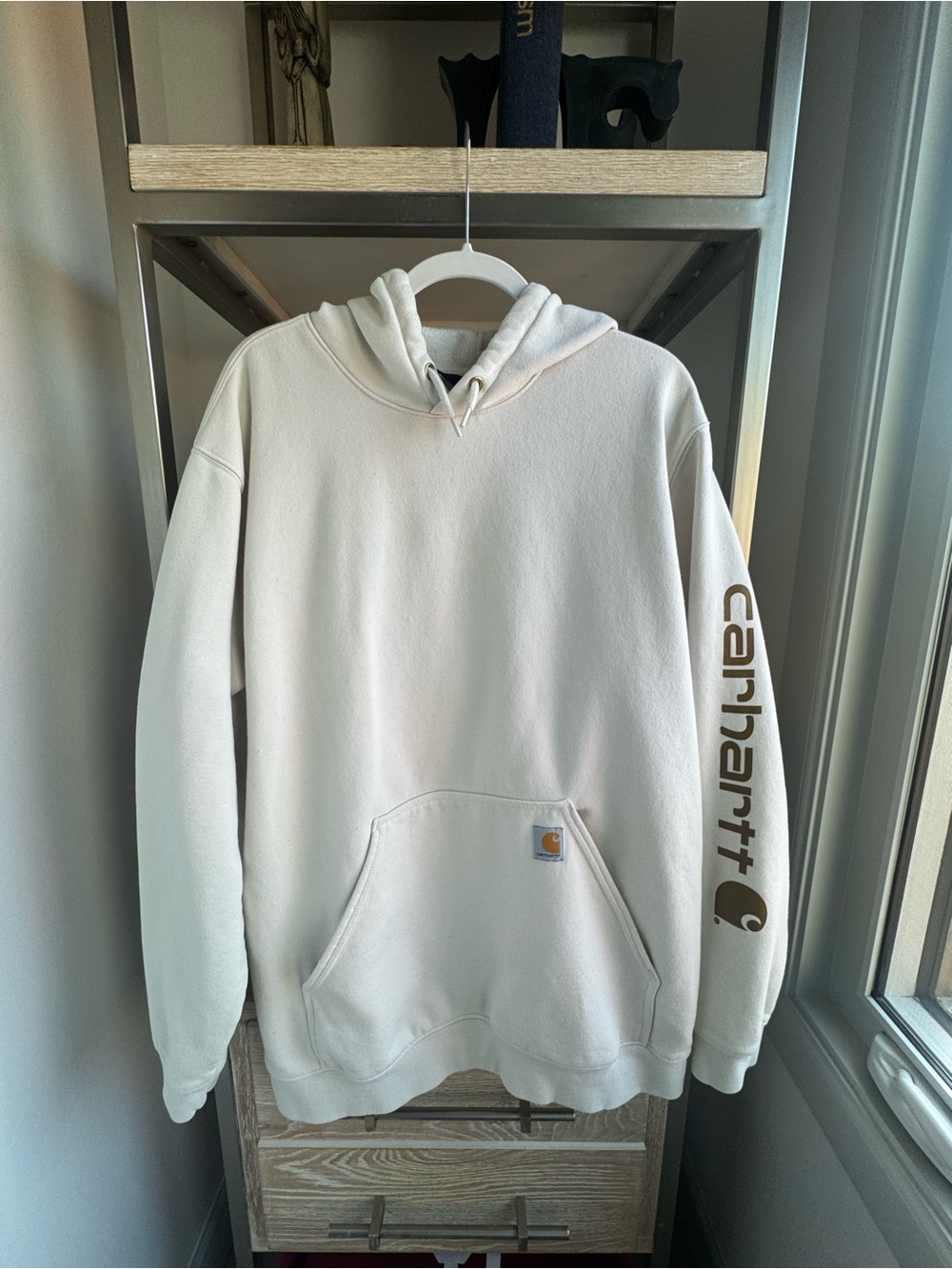 Carhartt Cream Pullover Hoodie with Sleeve Logo